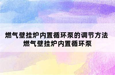 燃气壁挂炉内置循环泵的调节方法 燃气壁挂炉内置循环泵